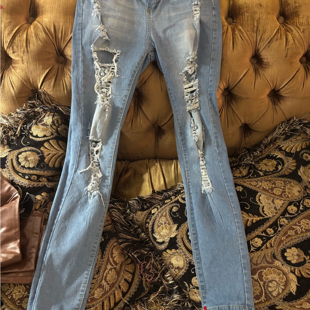 Women's Distressed Blue Jeans